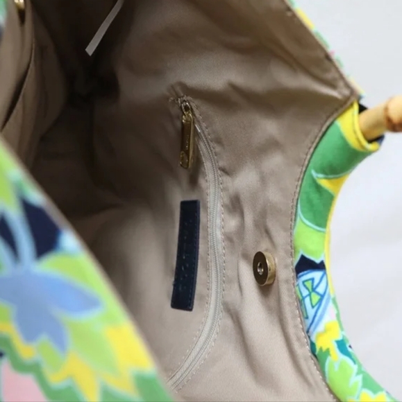 NEW Talbots bamboo handle canvas tote wooden shopper maximalist boho beach color - Picture 5 of 10